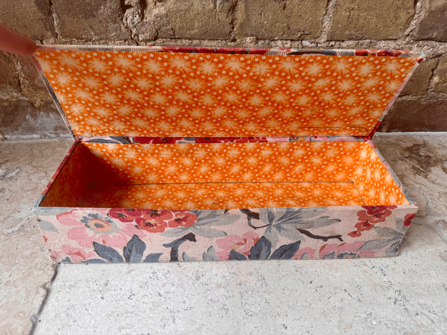 antique french fabric covered boudoir glove box haberdashery sewing samaritaine paris