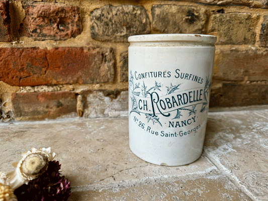 rare large antique french white ironstone large ch robardelle teal confiture advertising pot
