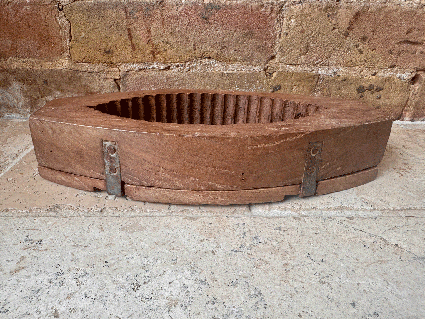 large antique french rustic grazing cow carved wooden treen butter brick mould