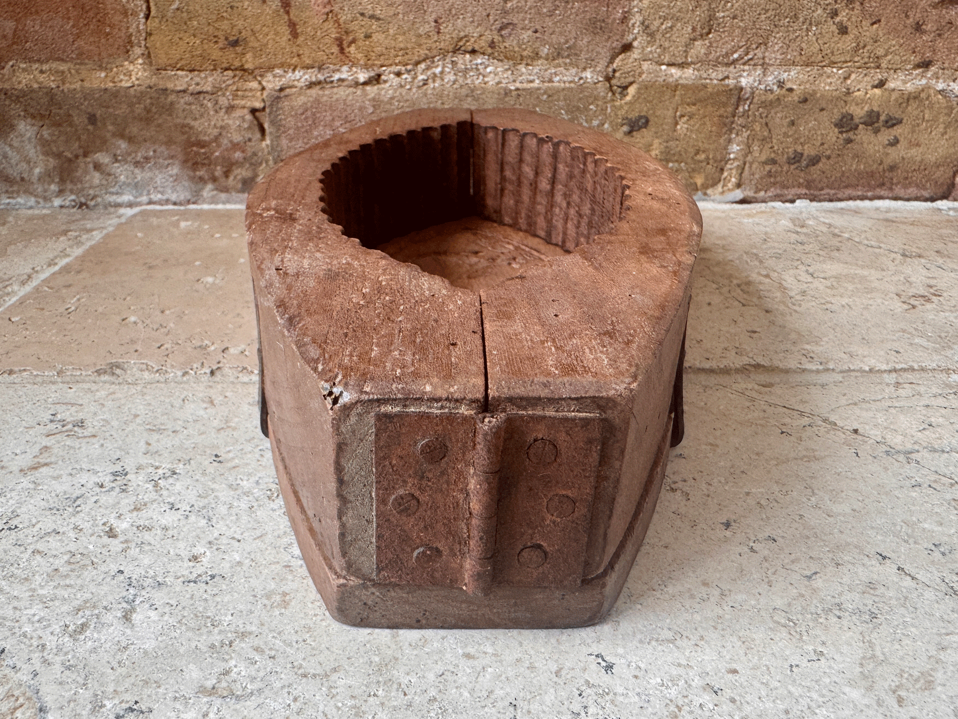 large antique french rustic grazing cow carved wooden treen butter brick mould