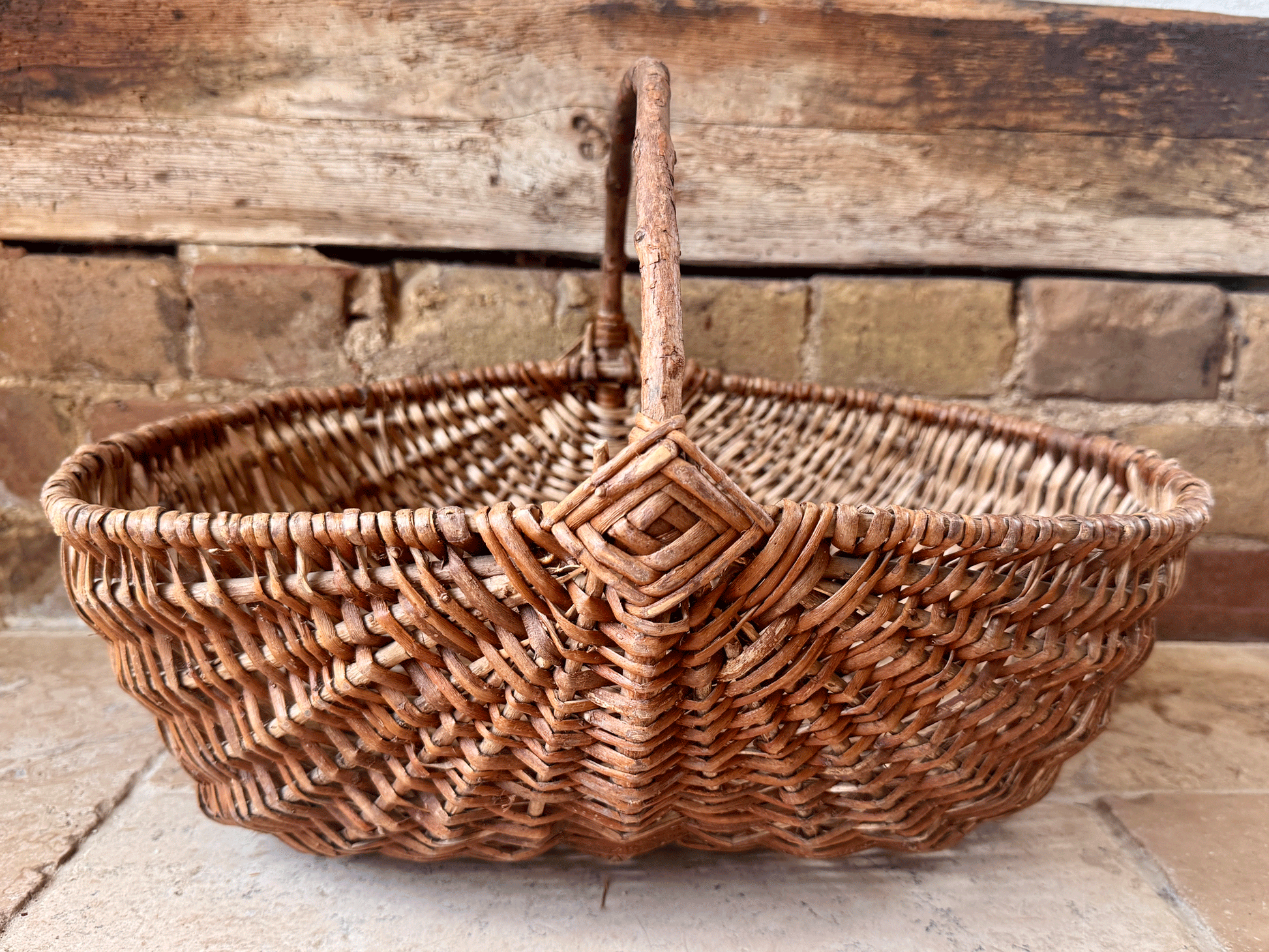 antique french large rustic wicker trug basket panier bentwood handle