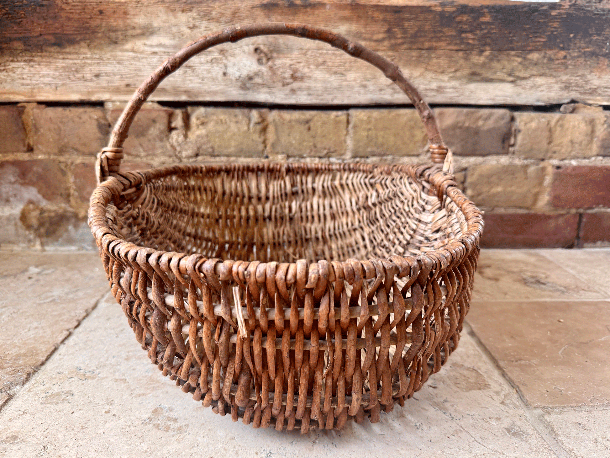 antique french large rustic wicker trug basket panier bentwood handle