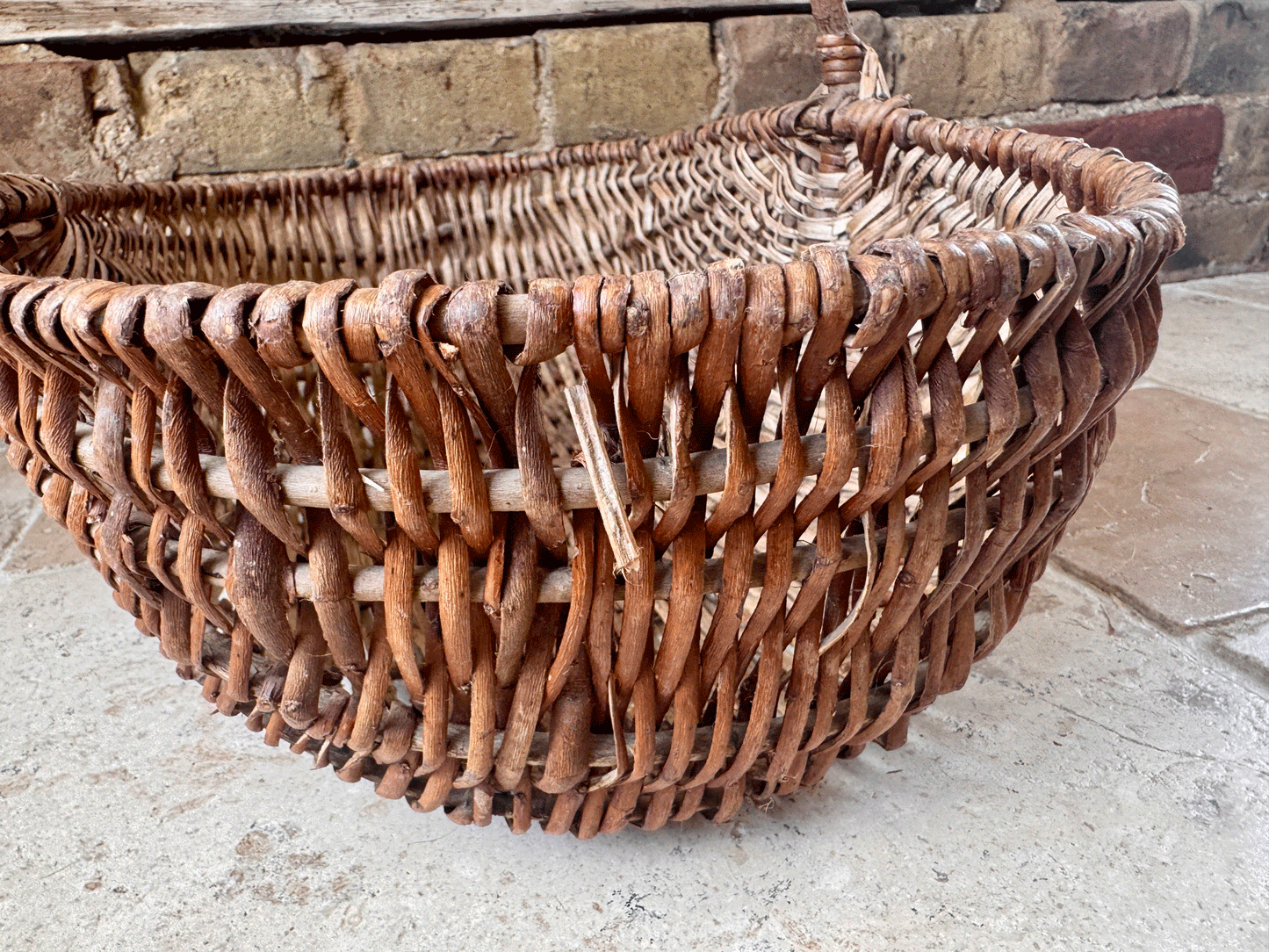antique french large rustic wicker trug basket panier bentwood handle