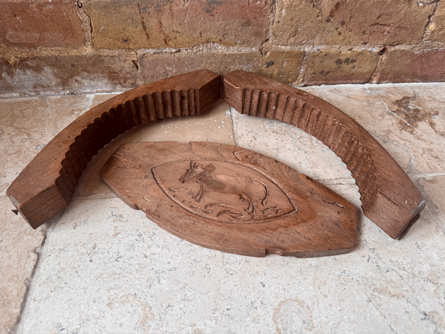 large antique french rustic grazing cow carved wooden treen butter brick mould