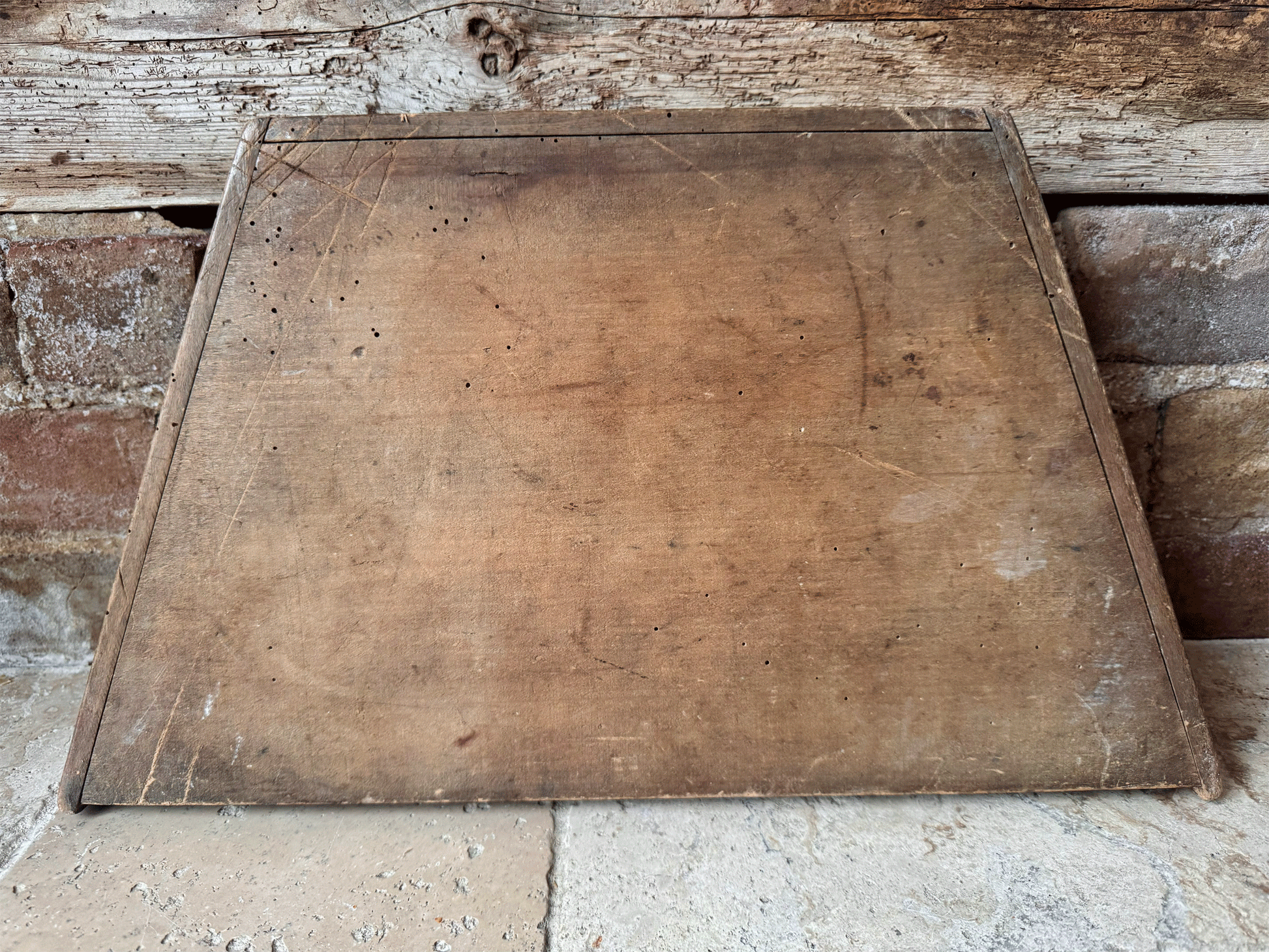antique 19th century french large oak treen wooden chopping block cutting bread herb board