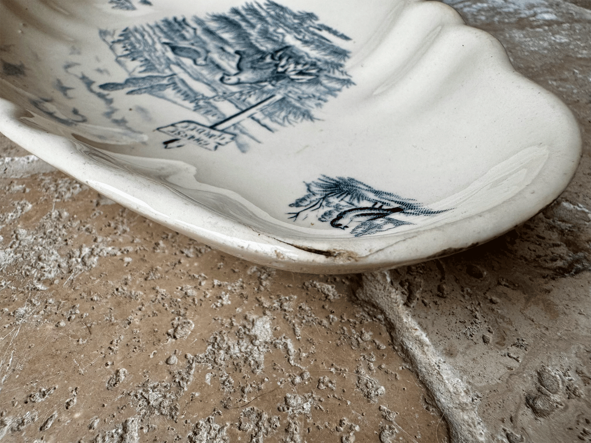 antique french terre de fer longchamp ironstone ravier plate country scene quails bits