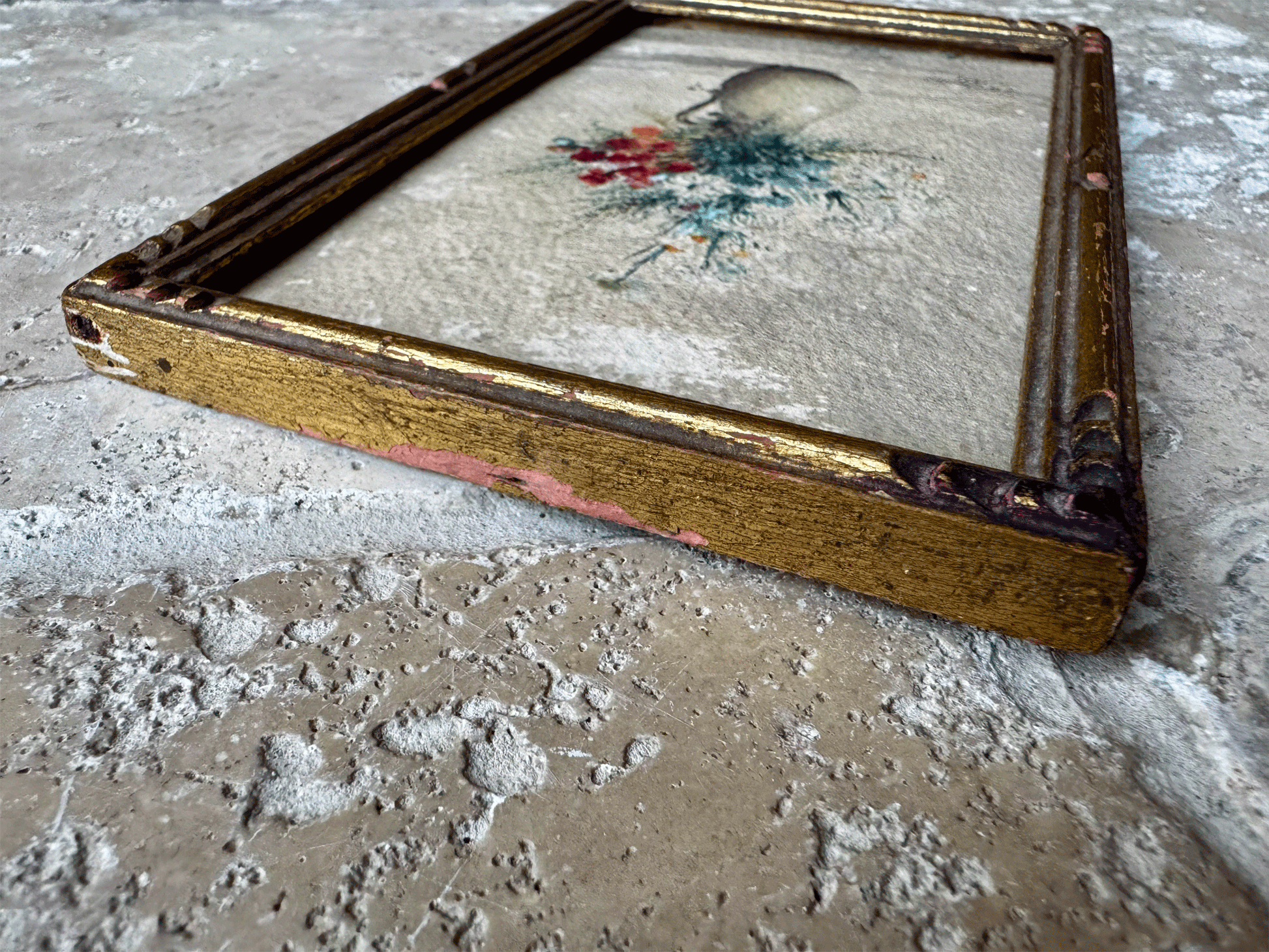 small miniature antique french watercolour painting signed dated floral vase still life