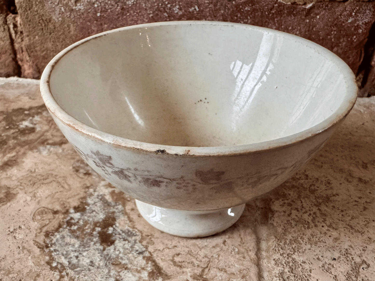 antique french ironstone terre de fer small miniature cafe au lait chocolate bowl floral 