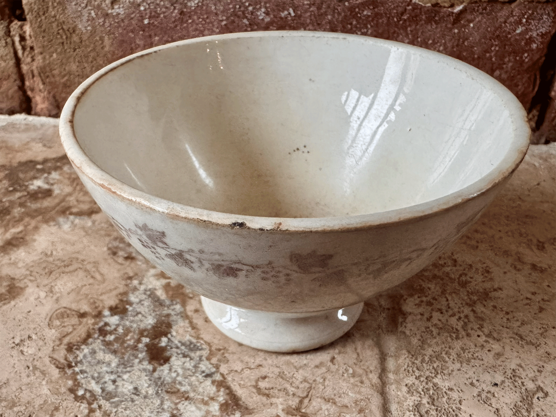 antique french ironstone terre de fer small miniature cafe au lait chocolate bowl floral 