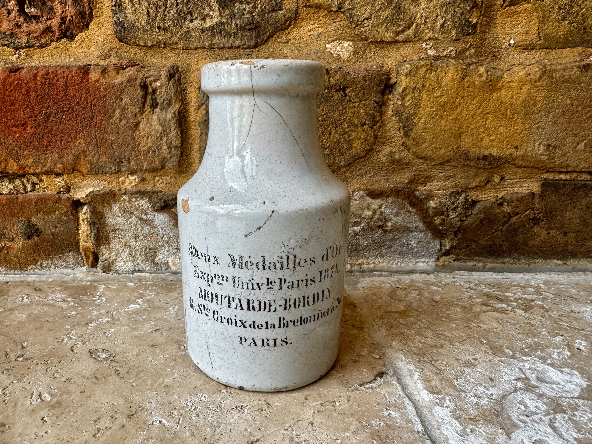 antique french white stoneware mustard advertising pot moutarde bordin paris