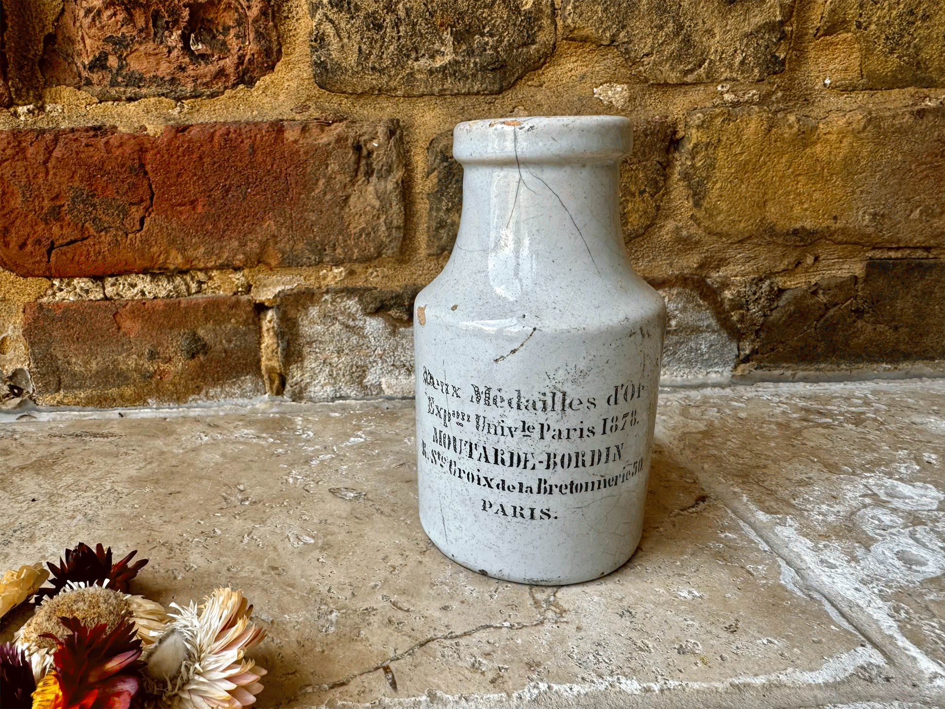 antique french white stoneware mustard advertising pot moutarde bordin paris