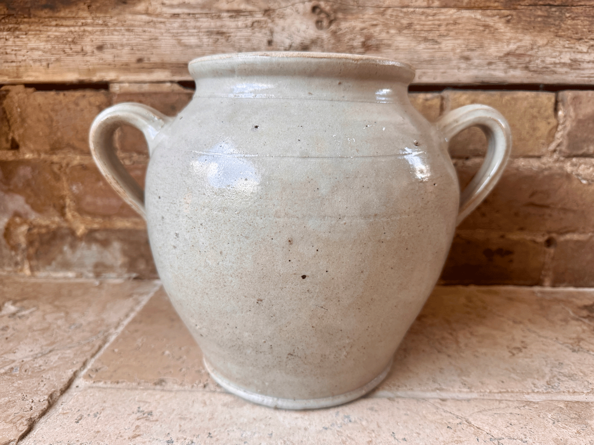 rustic antique french country large stoneware confit oil wine preserve pot jar twin handles