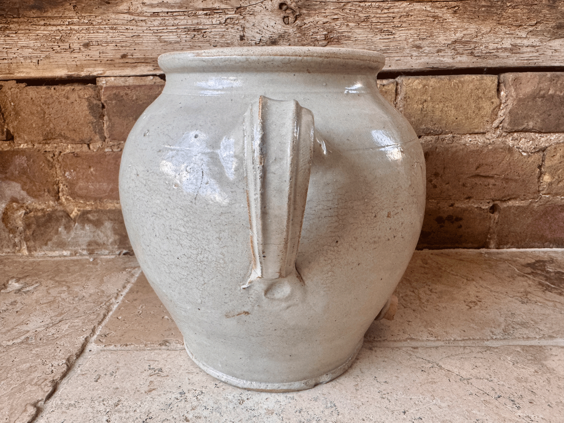 rustic antique french country large stoneware confit oil wine preserve pot jar twin handles