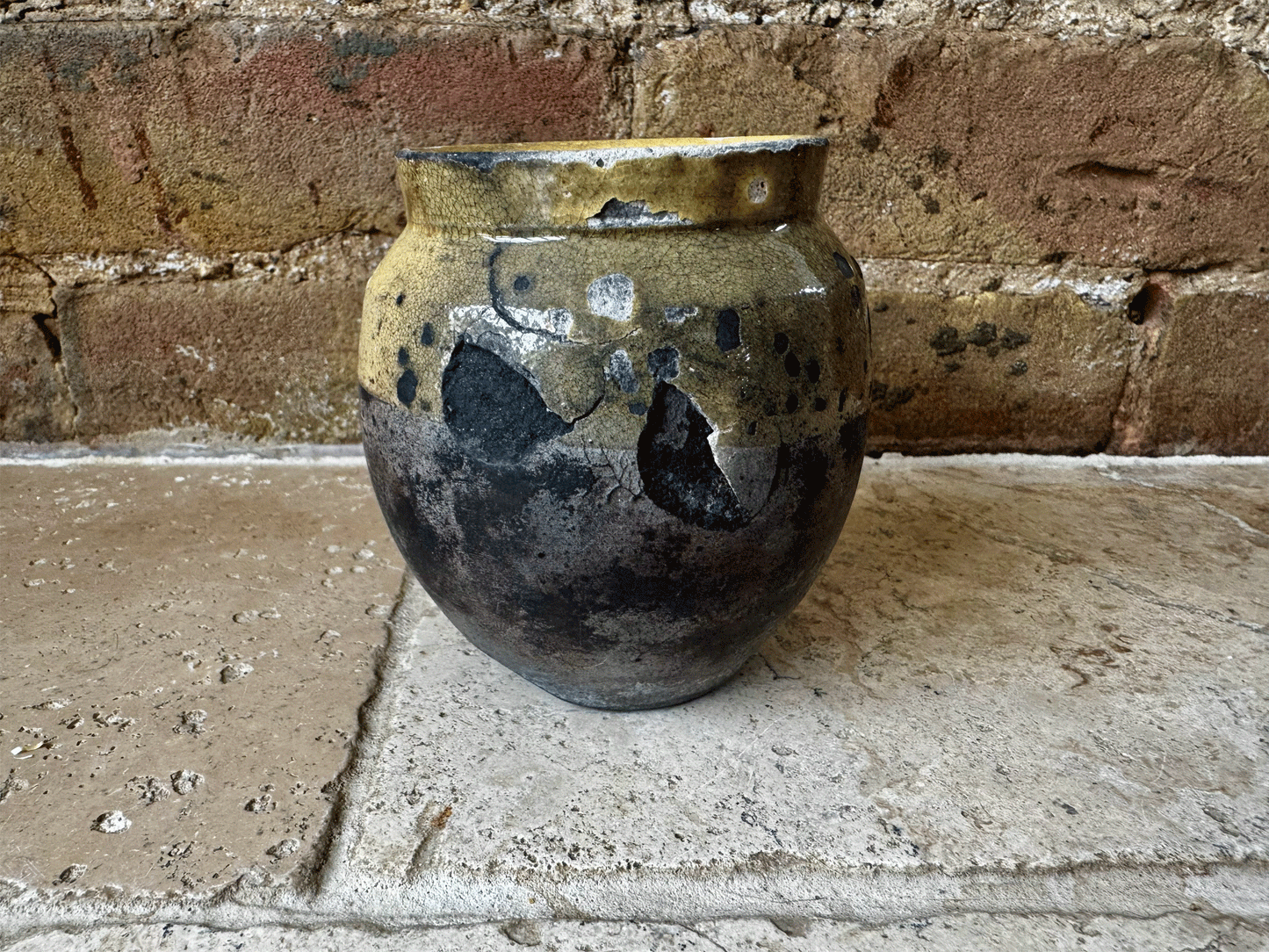 rare antique french small confit toupin pot ochre yellow provencal earthenware terracotta