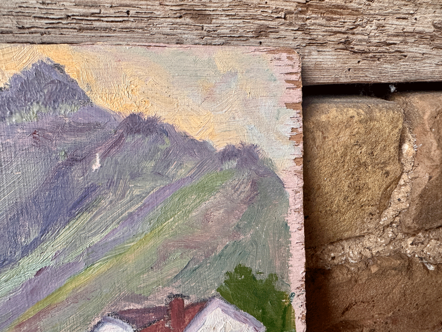 antique french oil painting board signed gaston moreau known artist landscape mountains river