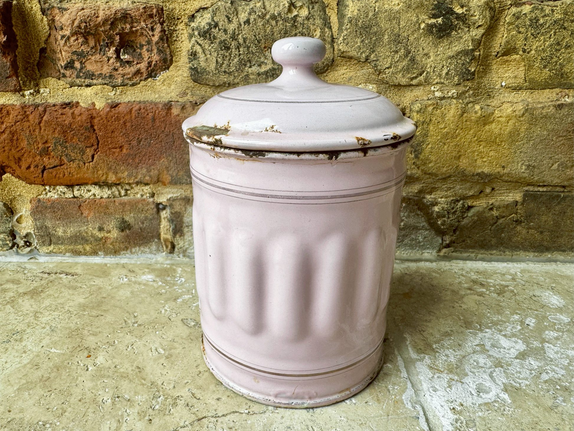 antique french pink enamel sucre kitchen canister storage jar