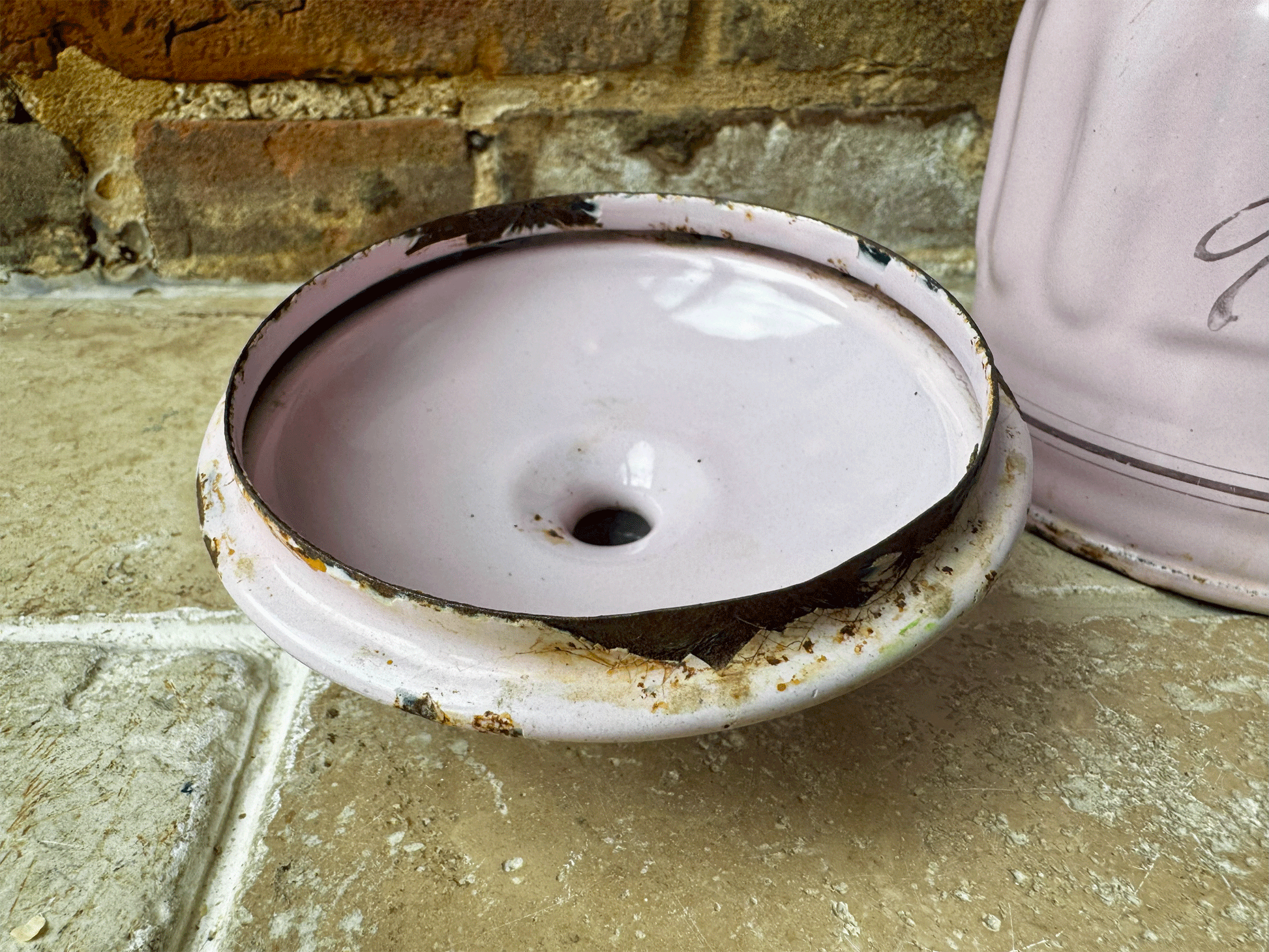 antique french pink enamel sucre kitchen canister storage jar
