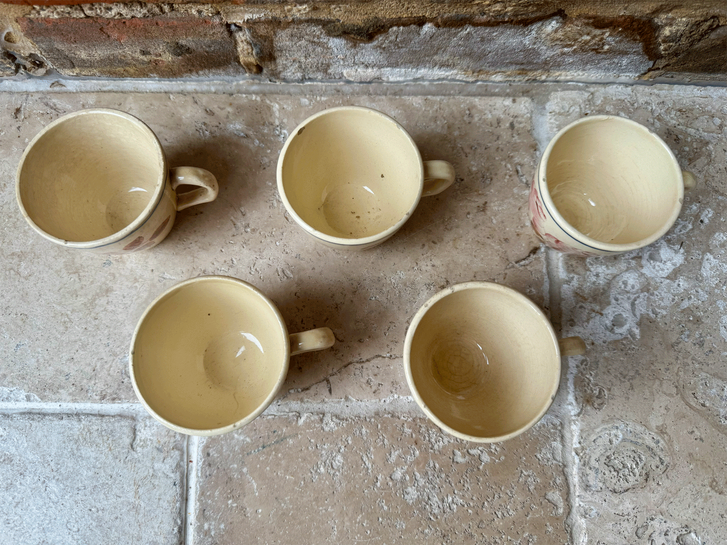 antique french aged timeworn buttery spongeware pink sepia floral espresso coffee cup