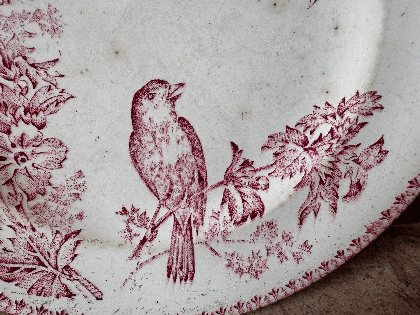 Pretty Pink Transferware Plate - Longwy Mesange