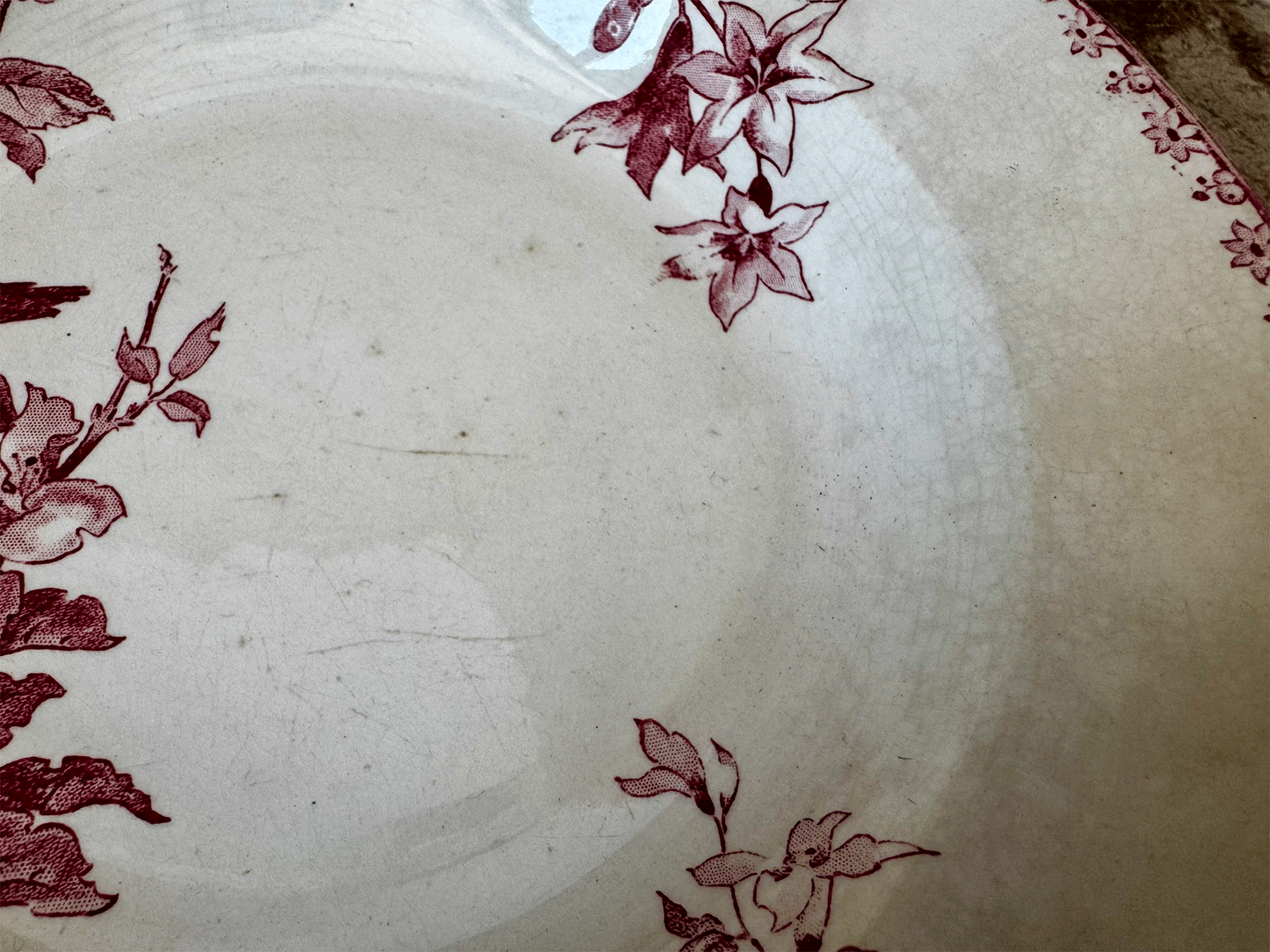 rare antique pink transferware sarreguemines favori terre de fer ironstone soup bowl