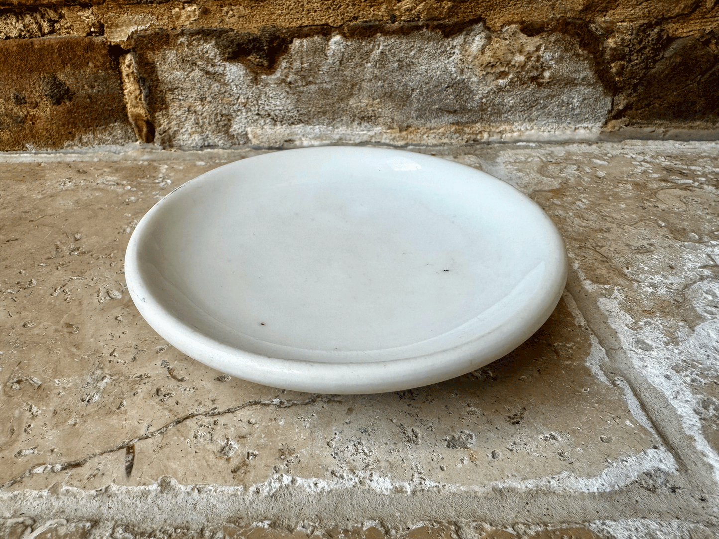 antique french large chunky chubby white ironstone butter pat dish