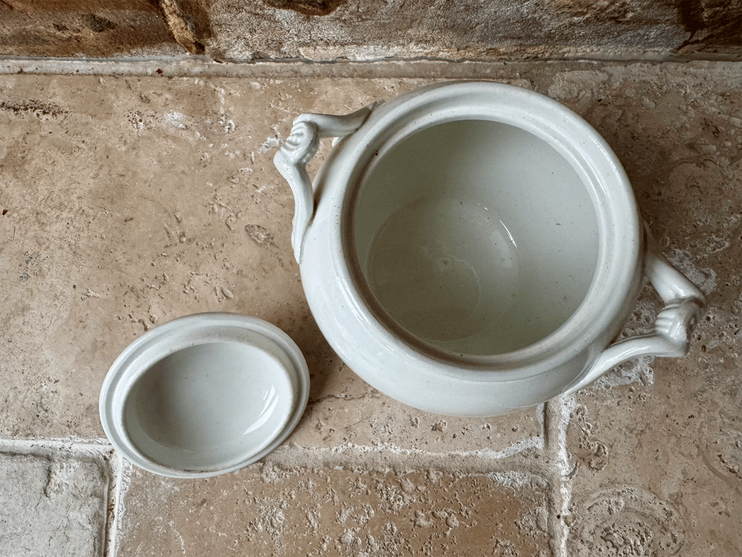 antique french plain white ironstone lidded sugar bowl