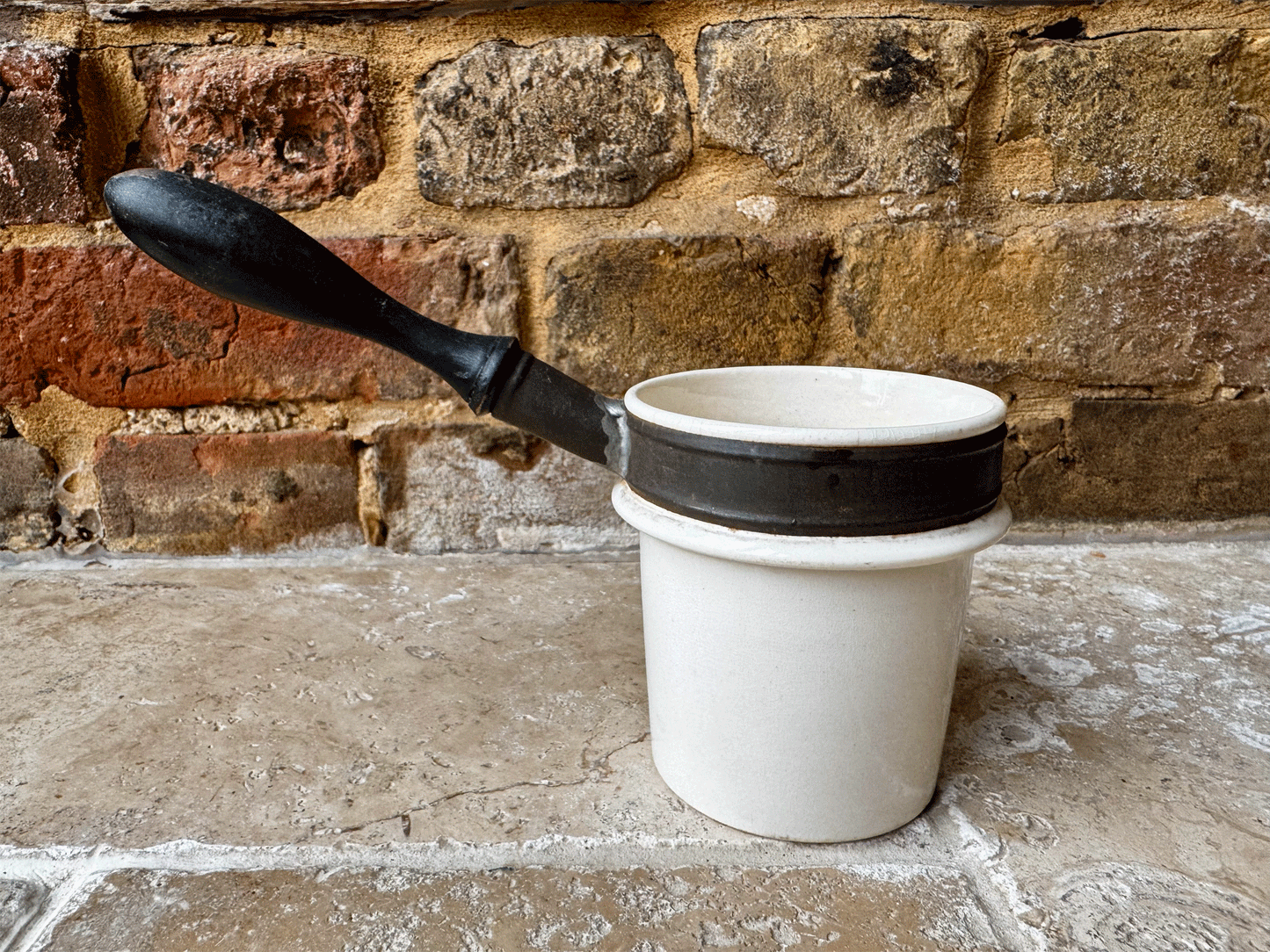 antique french rare white ironstone milk warming pan