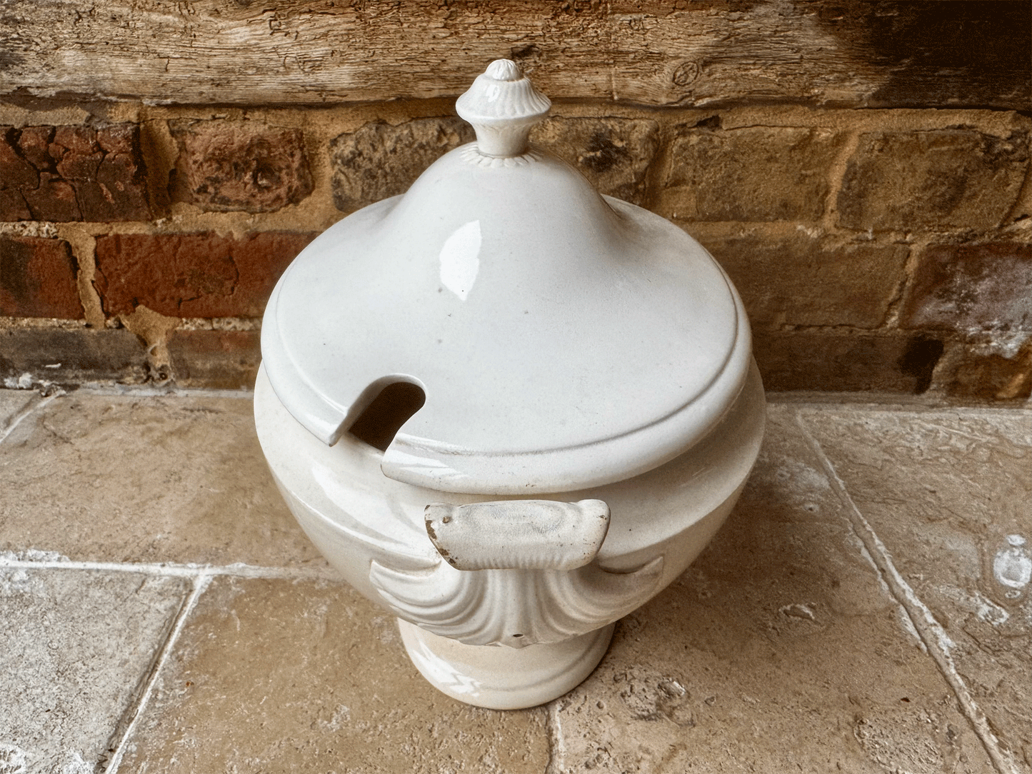 rare antique french extra large plain white ironstone oval lidded soup tureen soupiere serving dish