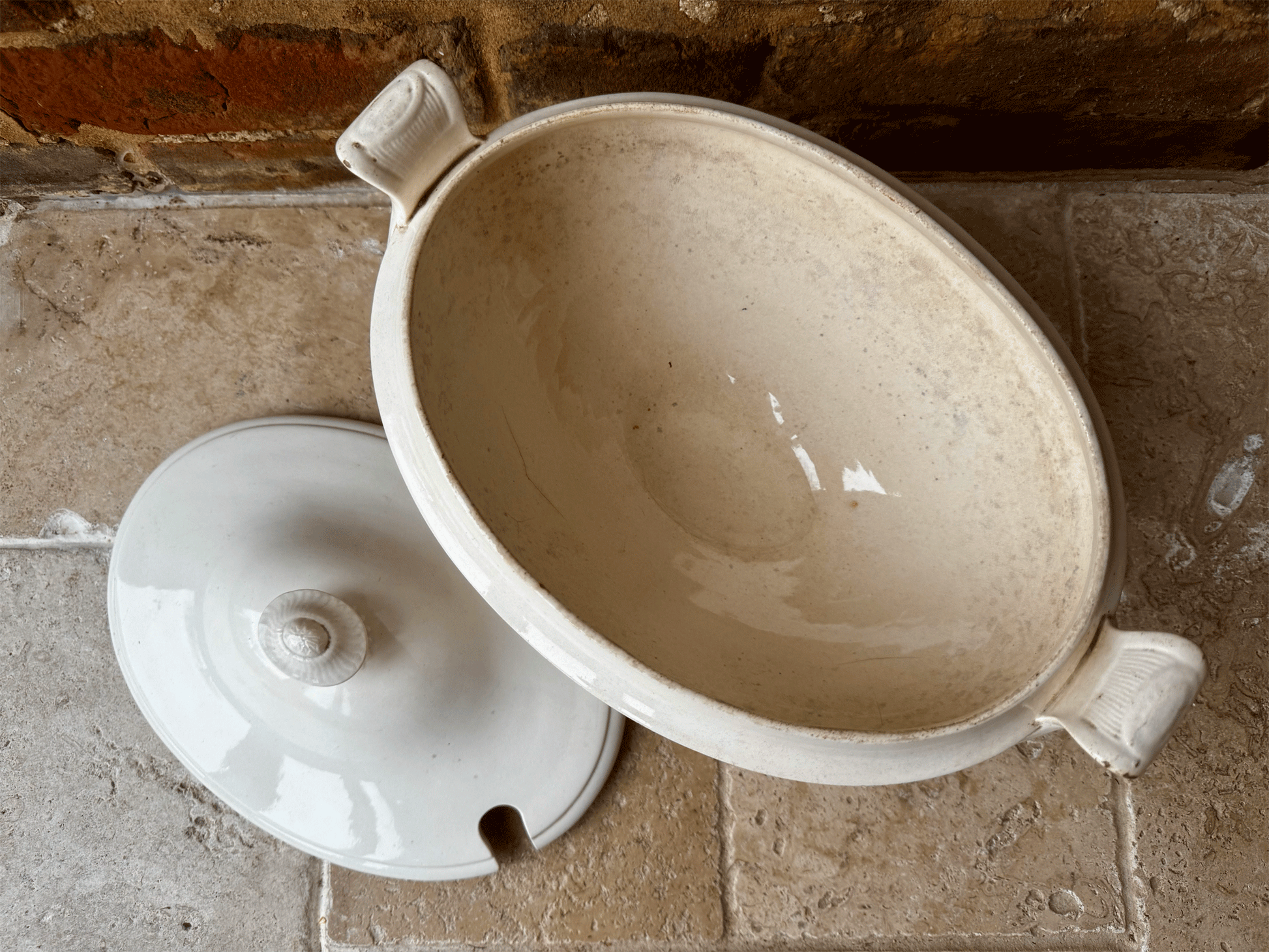 rare antique french extra large plain white ironstone oval lidded soup tureen soupiere serving dish