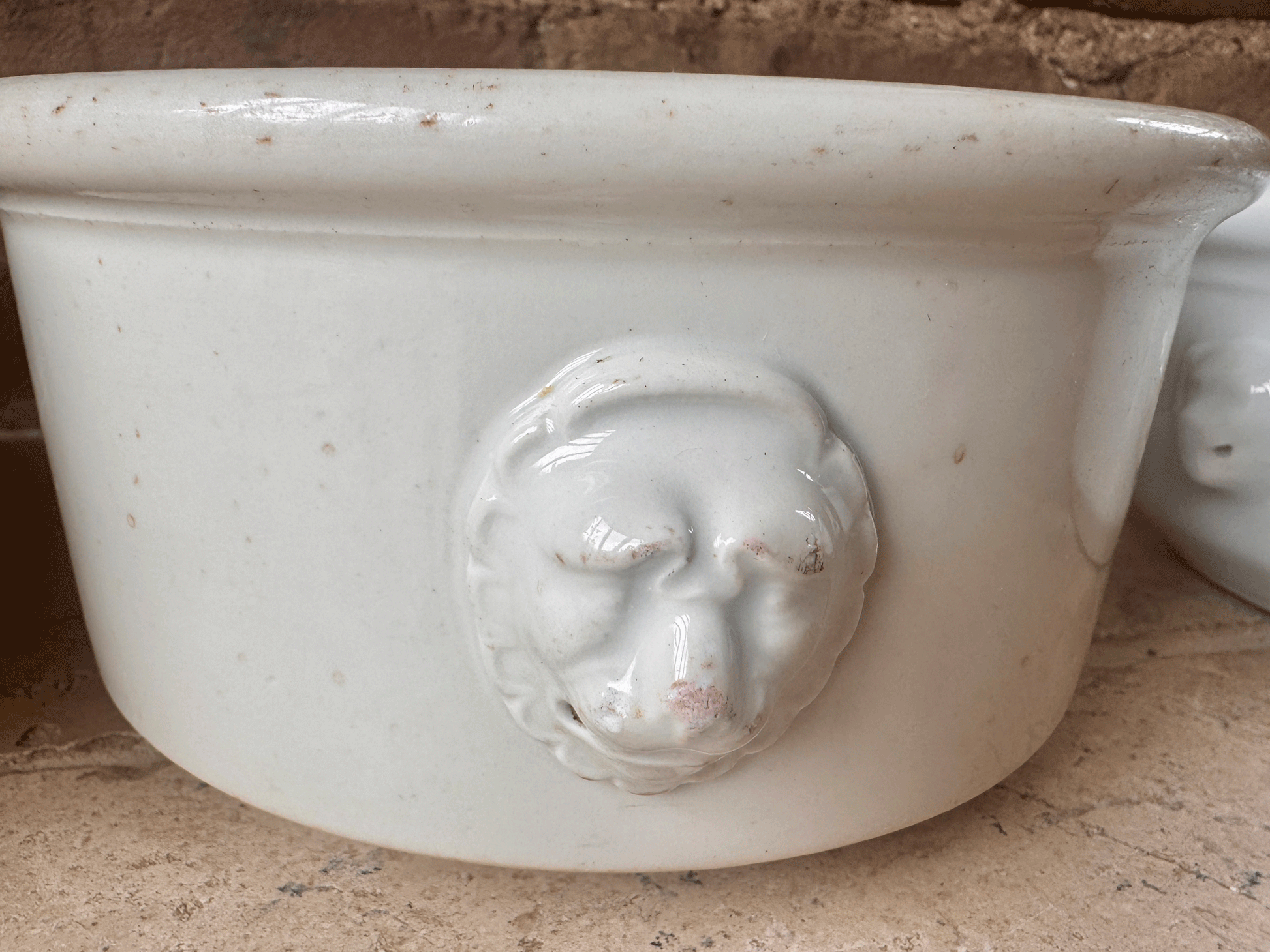 antique french large heavy plain white ironstone mixing bowl decorative planter cp co mehun