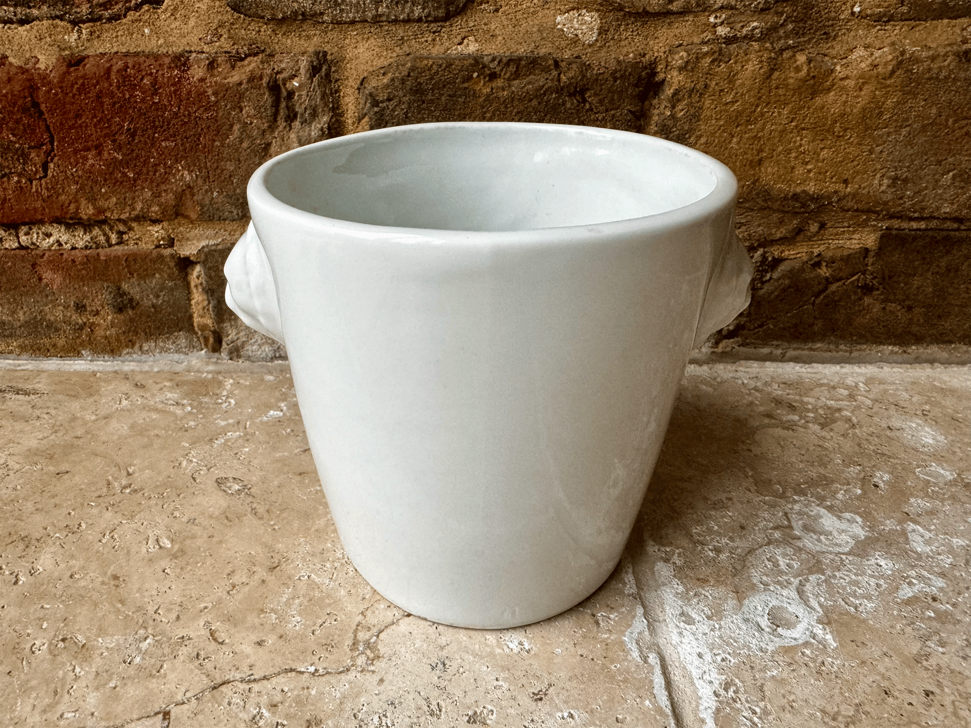 antique french plain white ironstone tall bowl planter vase limoges france