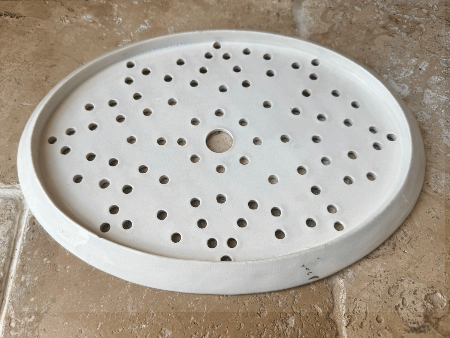 rare antique french plain white ironstone drainer plate pierced star pattern