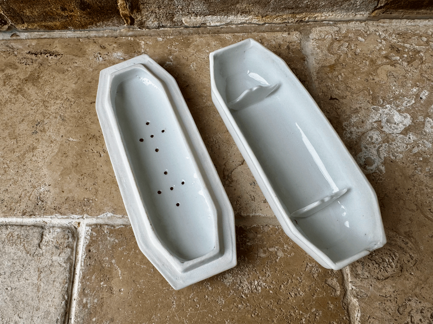 atique french plain white ironstone lidded razor dish trinket pot