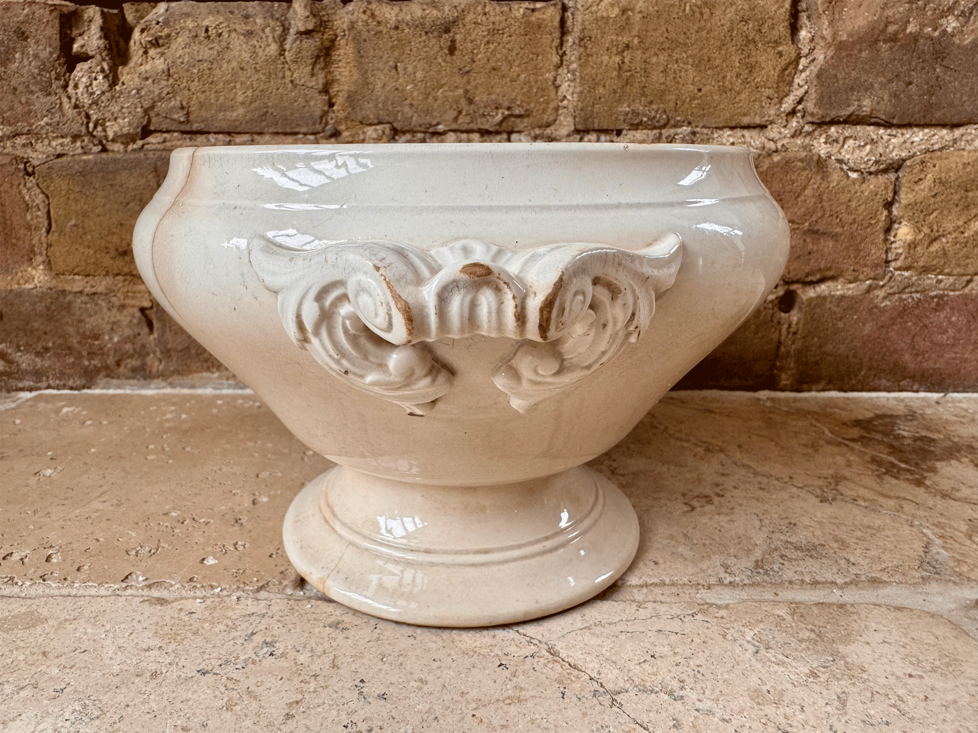 antique french timeworn buttery terre de fer ironstone soupiere bowl tureen badonviller