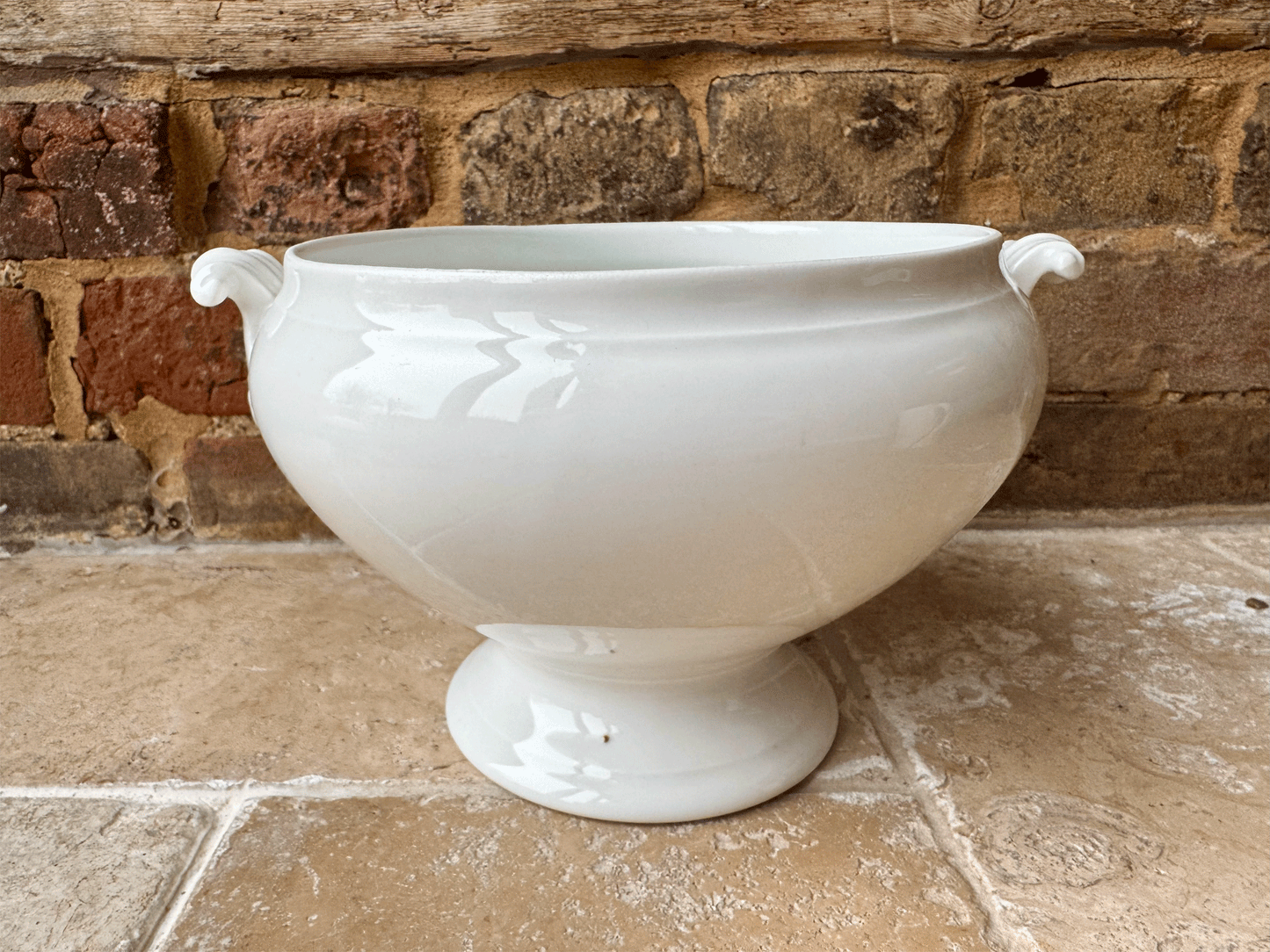 large antique plain white ironstone soupiere tureen bowl