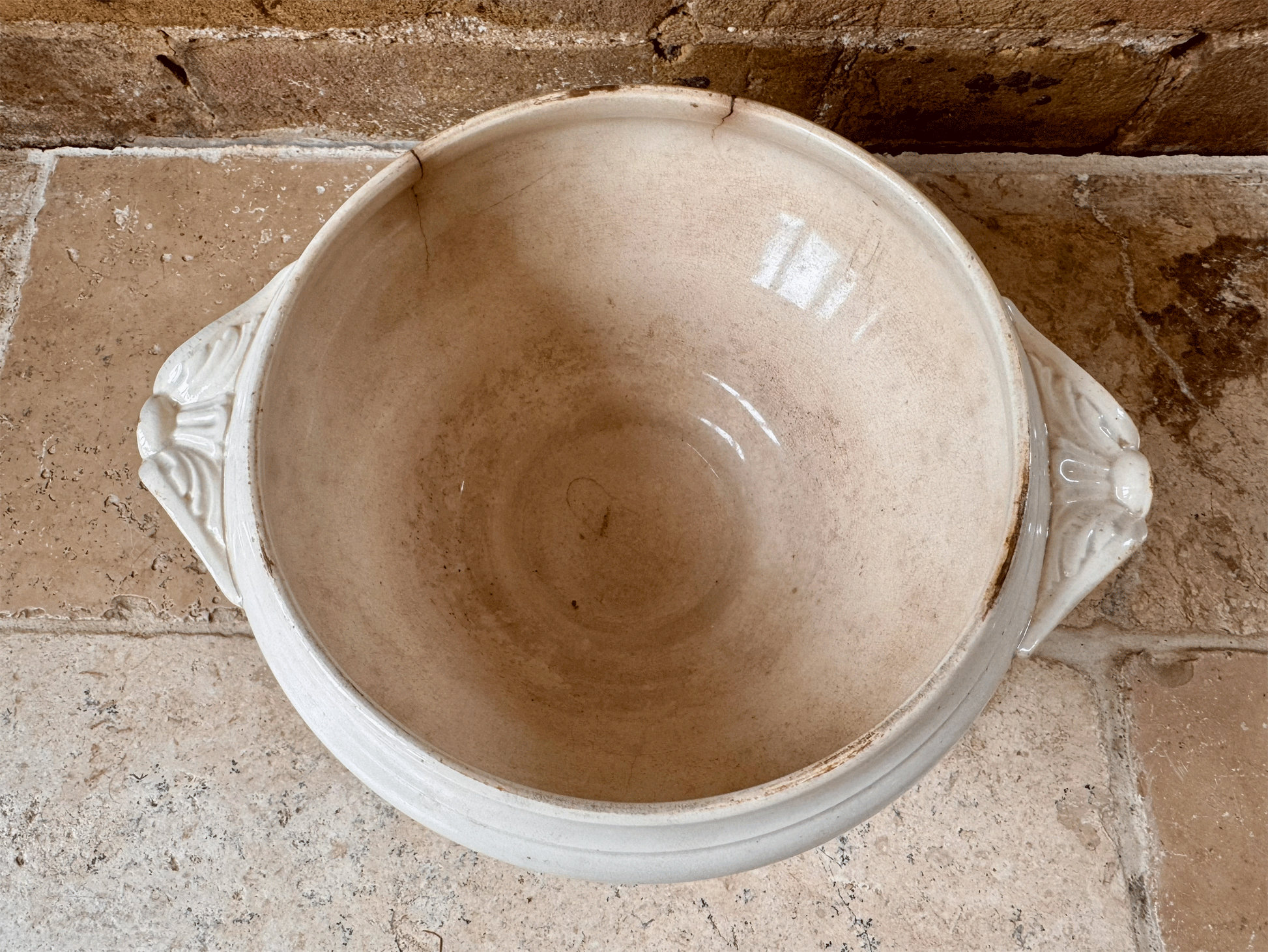 antique french timeworn buttery terre de fer ironstone soupiere bowl tureen badonviller