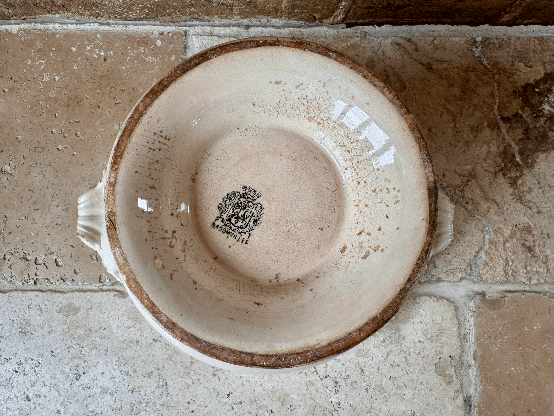 antique french timeworn buttery terre de fer ironstone soupiere bowl tureen badonviller