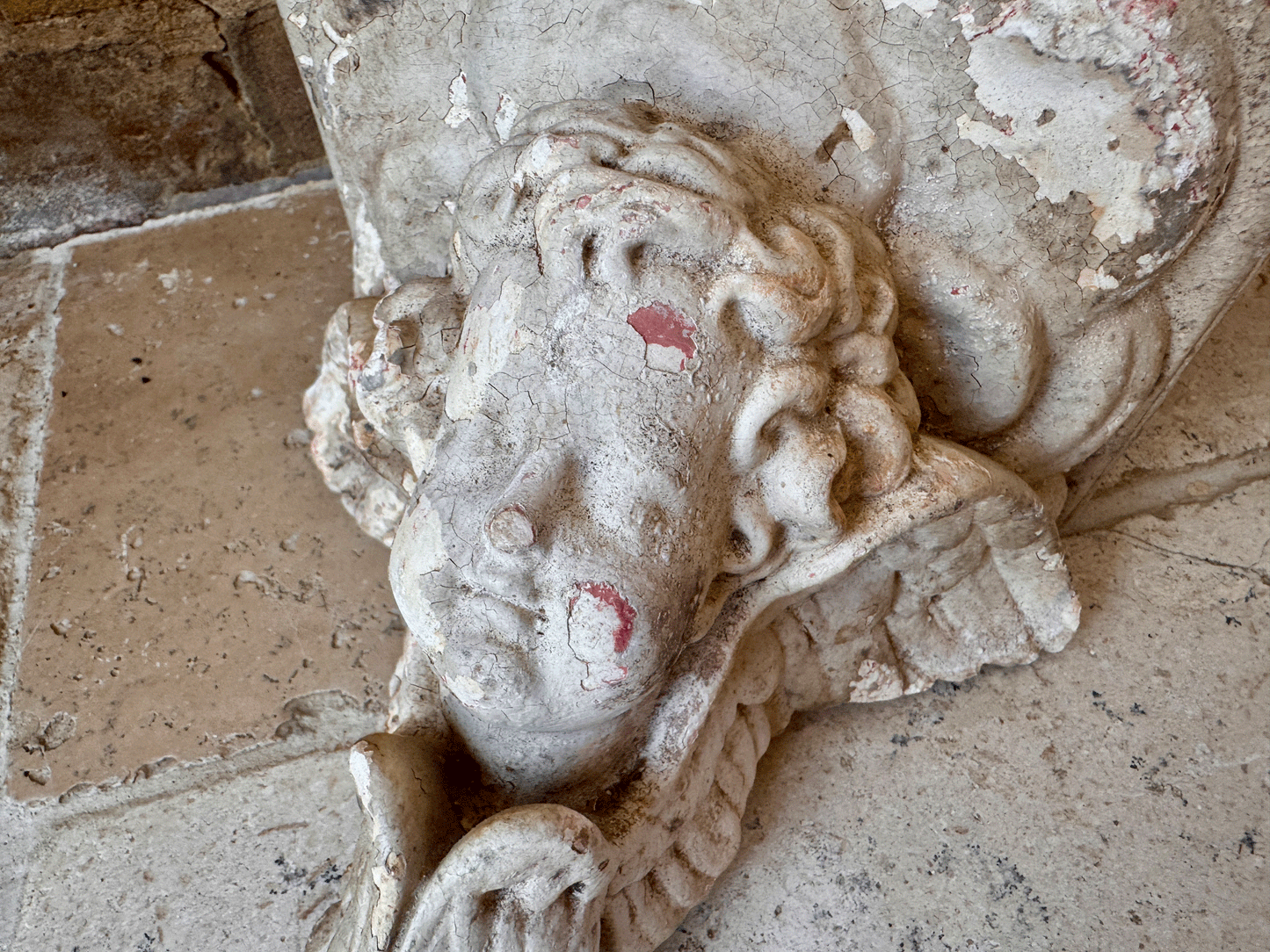 antique french decorative plaster stoneware cherub putti wall corbel floating shelf 