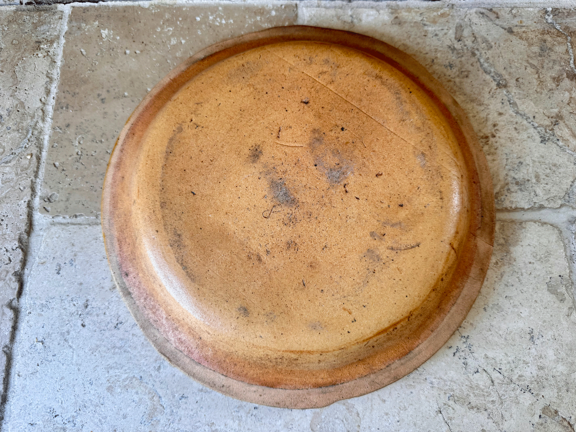 rare antique french provencal yellow ochre glazed shallow dairy pan milk bowl terracotta