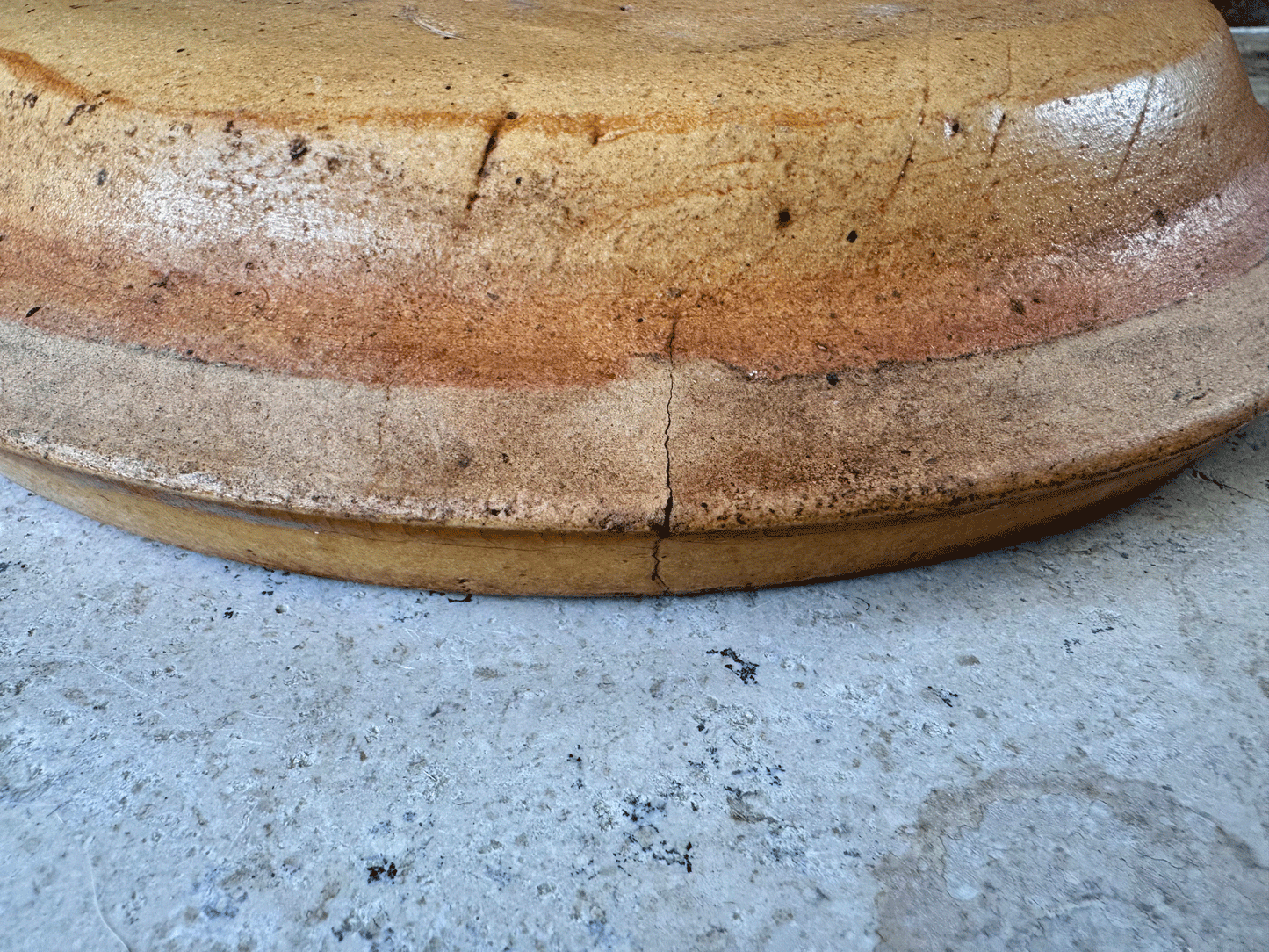 rare antique french provencal yellow ochre glazed shallow dairy pan milk bowl terracotta