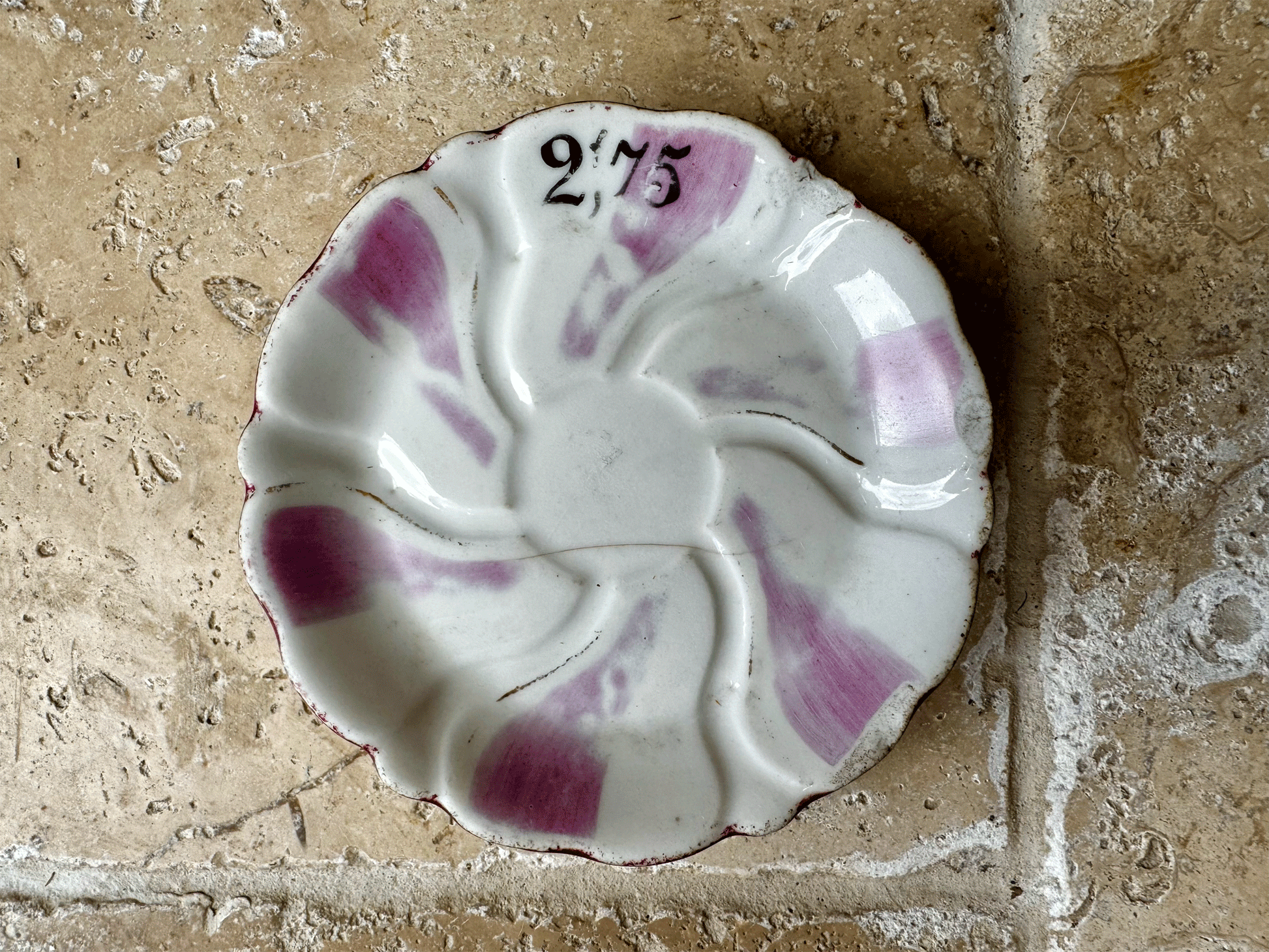 antique french bar cafe coloured price tip plate