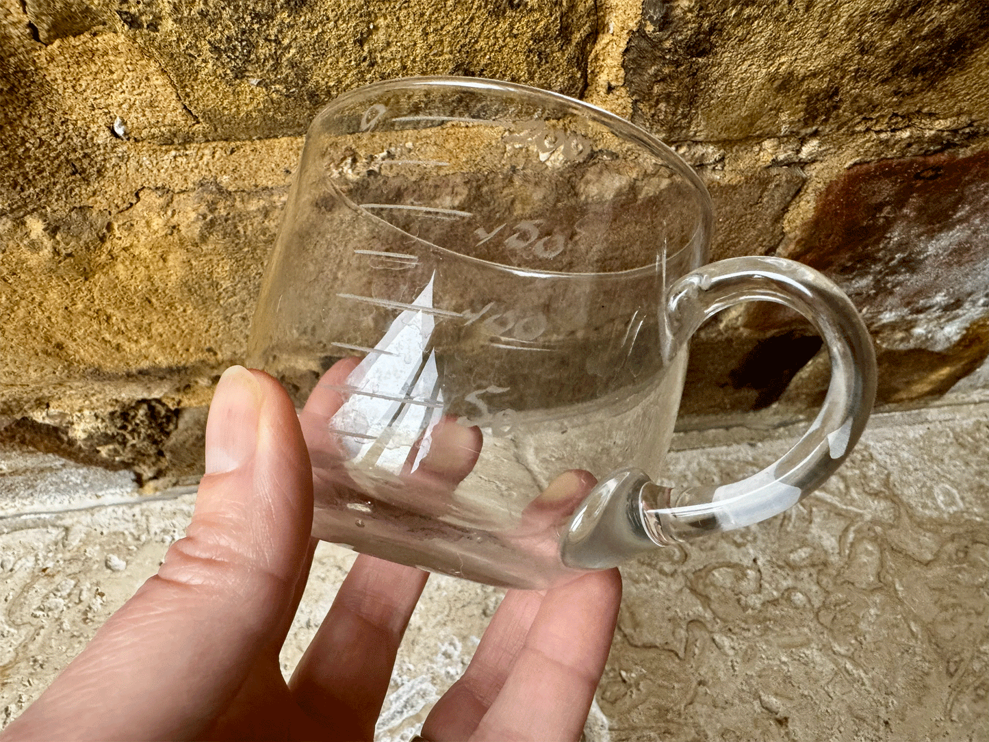 antique vintage french glass measuring cup acid etched souvenir la bourboule