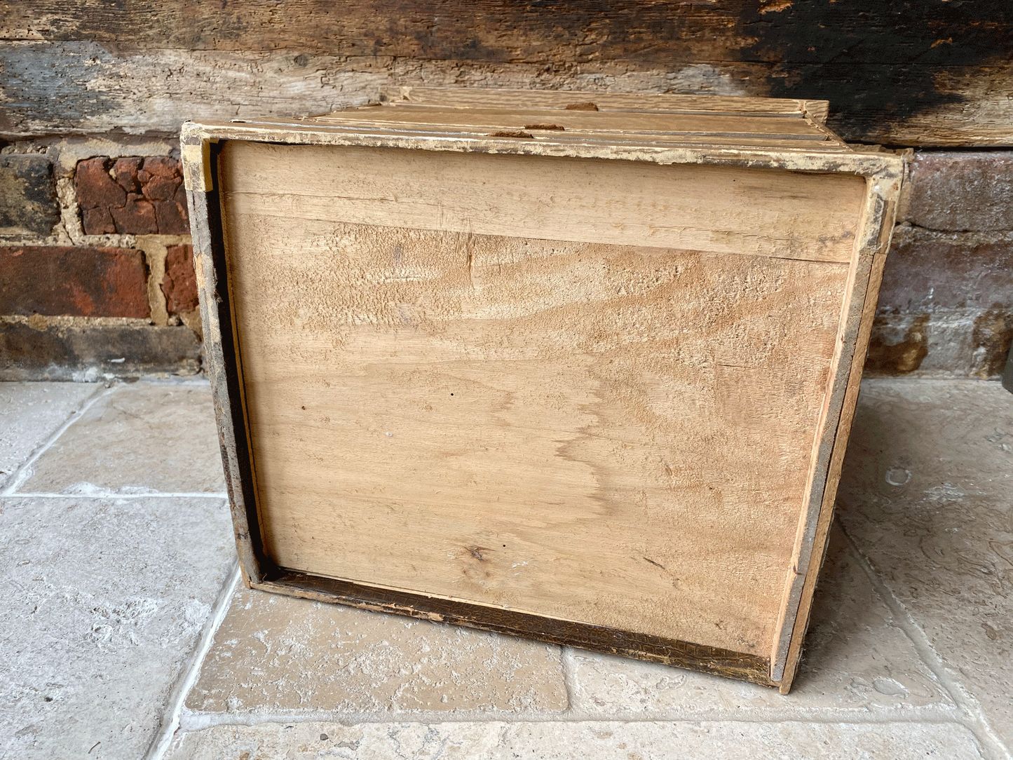 antique french chippy weathered vintage mercerie haberdashery shop advertising box silks cottons la soie la pagode