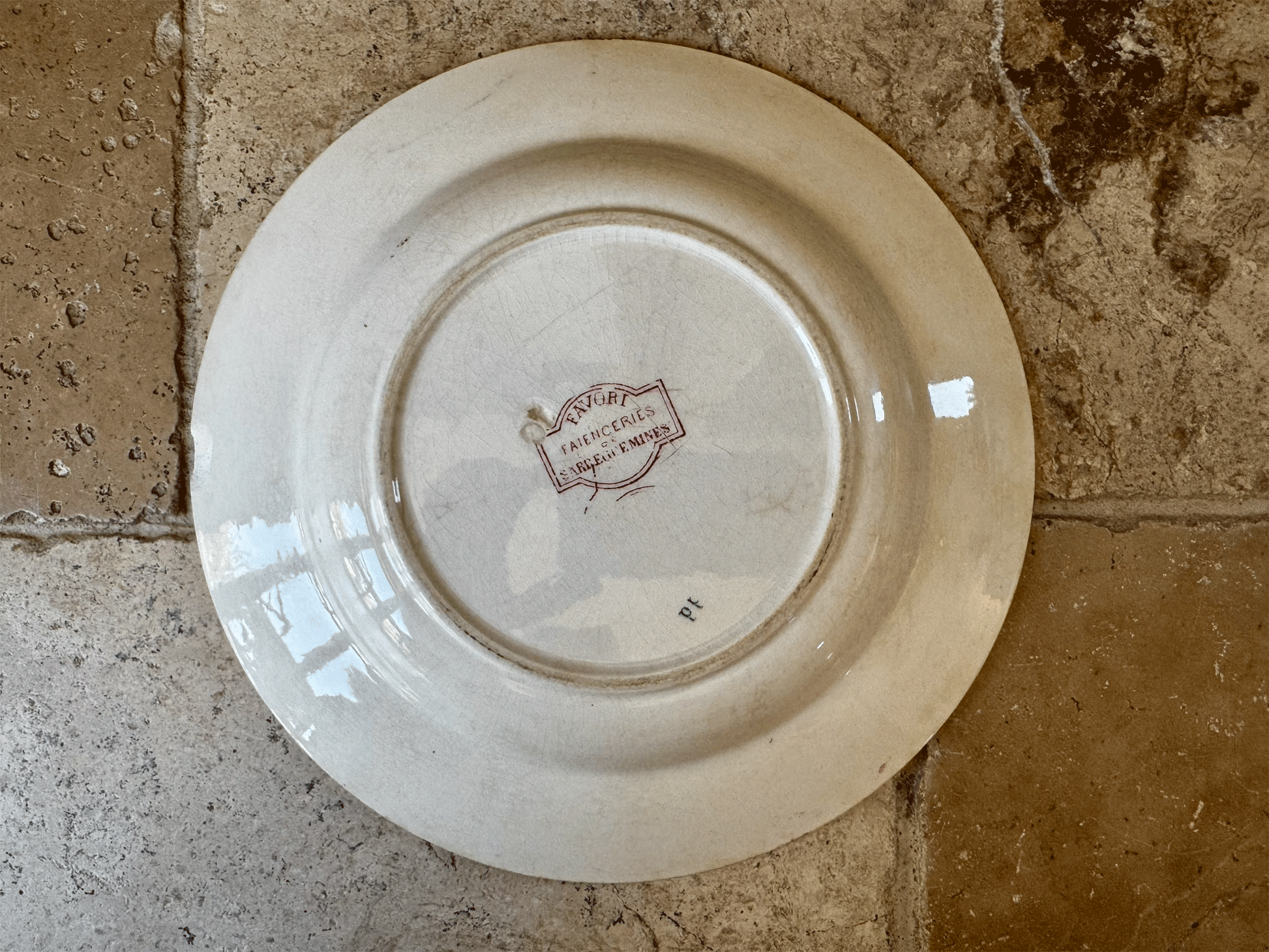 rare antique pink transferware sarreguemines favori terre de fer ironstone soup bowl