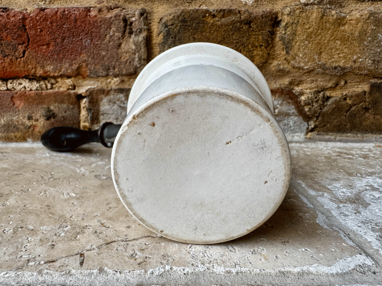 antique french rare white ironstone milk warming pan