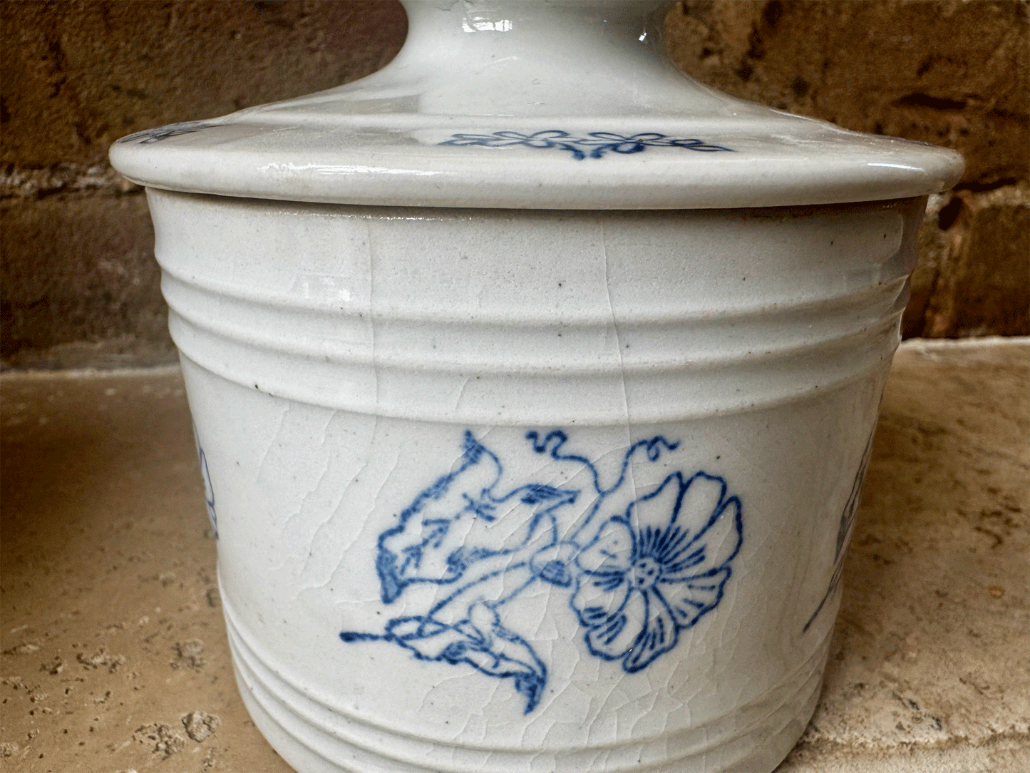 rare antique french extra large blue white st uze floral butter keeper cooler dish