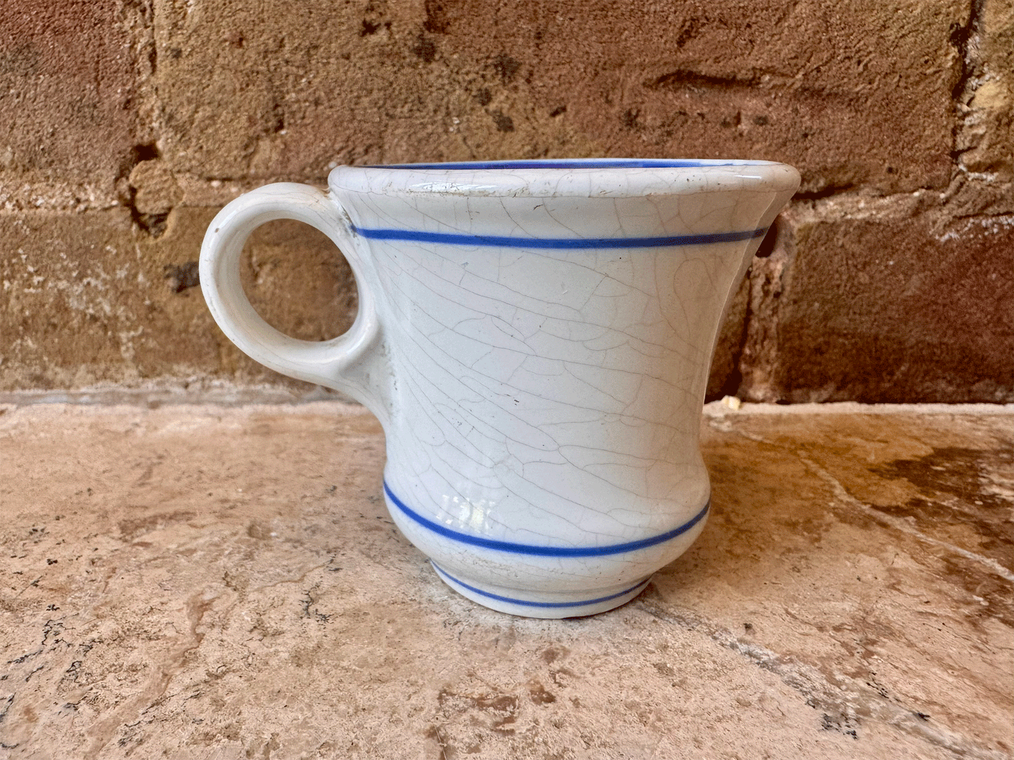 antique thick heavyset ironstone brulot french coffee brandy cup mug blue decoration rim