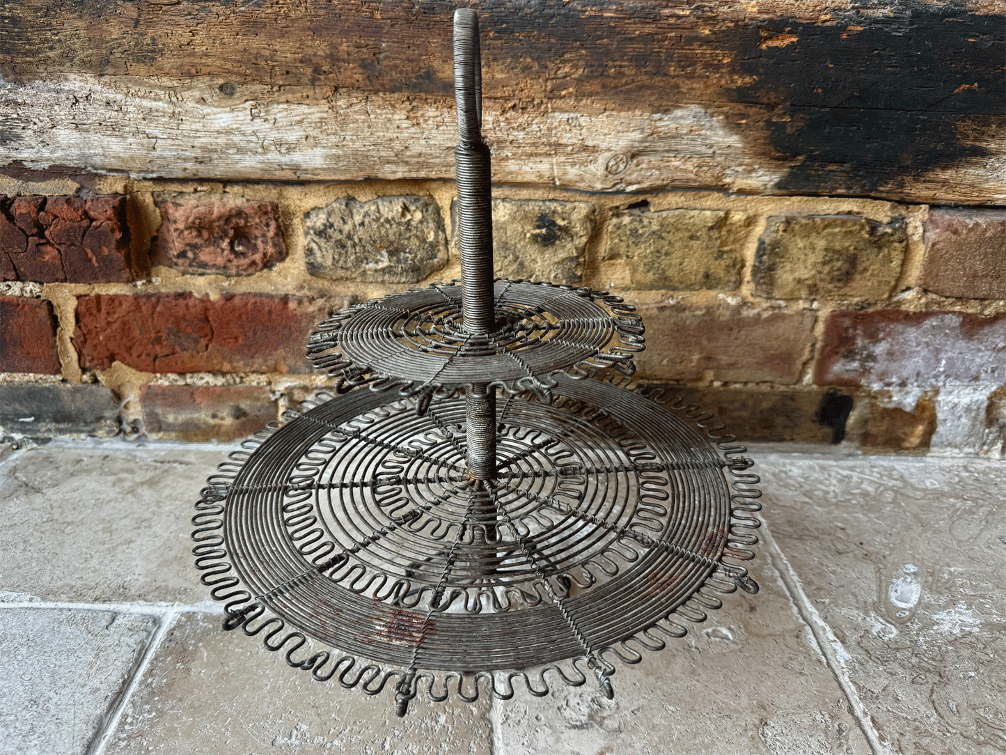 antique french two tiered wirework cake patisserie stand