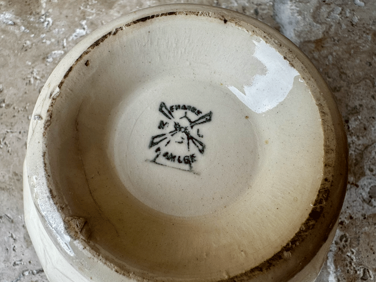 antique french moulin loups hamag cafe au lait coffee bowl terre de fer ironstone ribbed