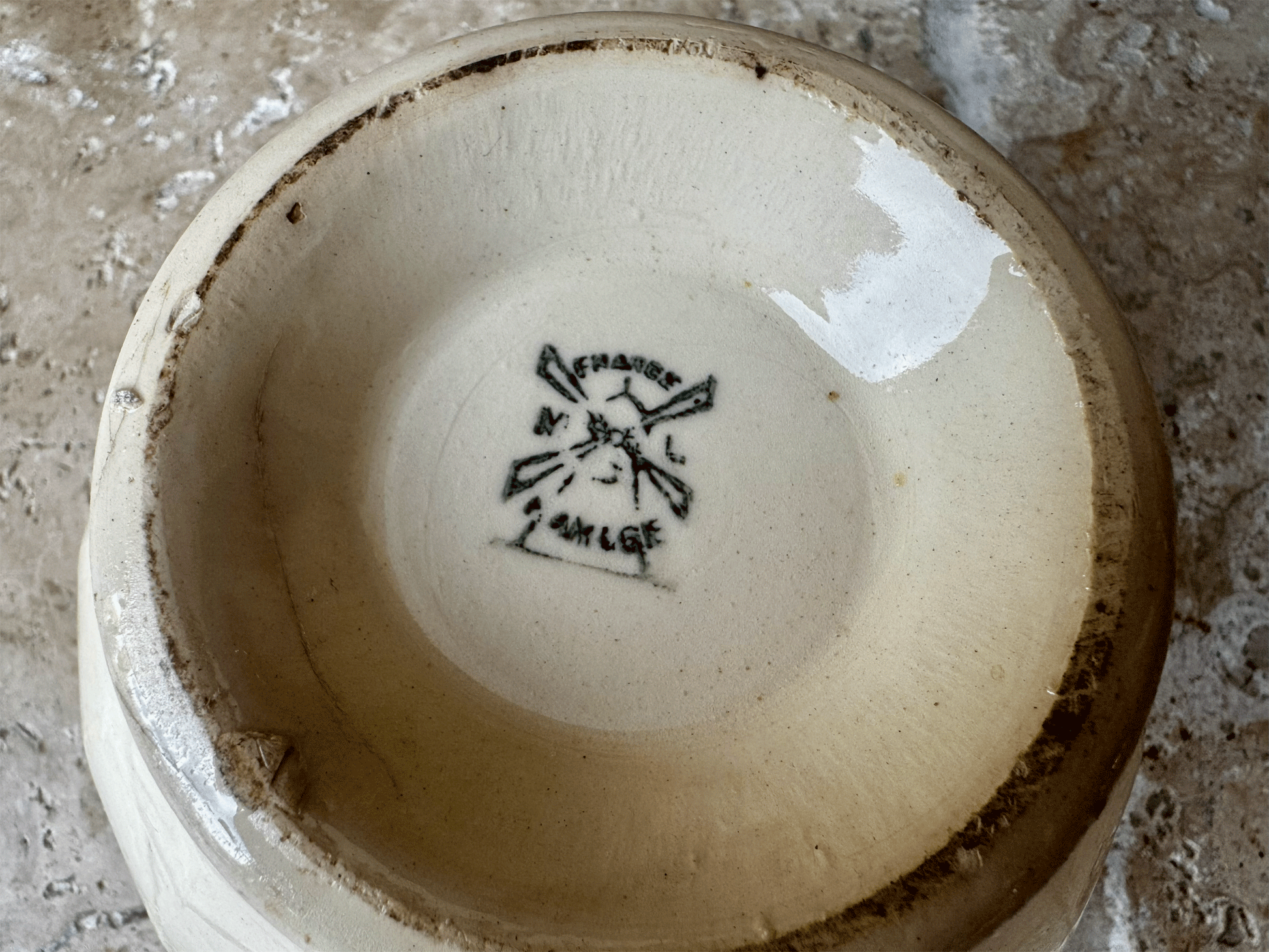 antique french moulin loups hamag cafe au lait coffee bowl terre de fer ironstone ribbed